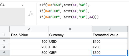 Set Currency Format Based on Another Cell with a Formula

